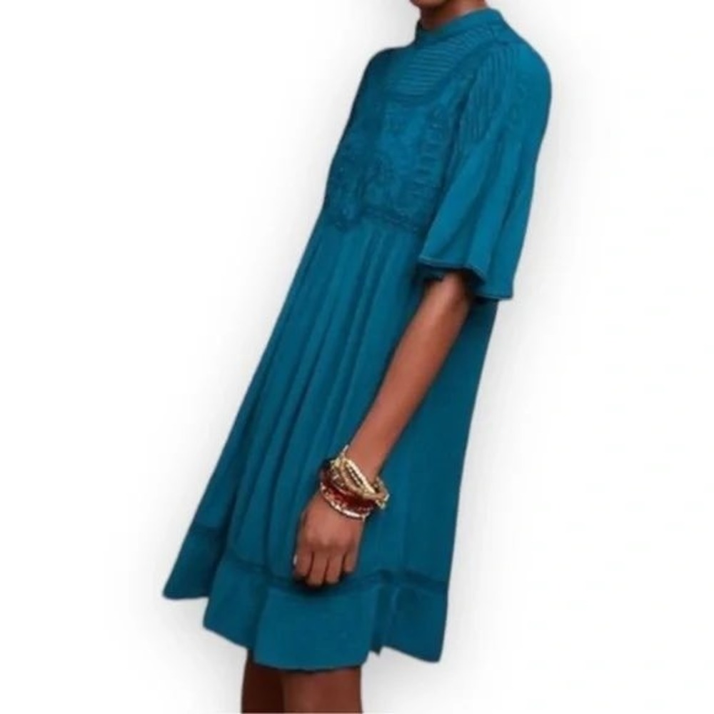 Meadow Rue Anthropologie Calistoga Tunic Dress Teal Blue Embroidered Boho Mini - Picture 3 of 10